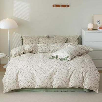 MKXI White and Pink Comforter Set - Queen Size with Flowers, Floral Print, Textured Garden Comforter