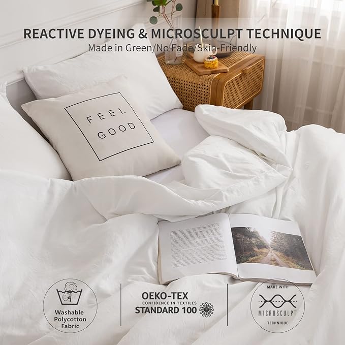 COTTEBED White Down Comforter Queen Size, Luxury Hotel Ultra Soft Washed Cotton, 1 Comforter Sets and 2 Pillowshams, Lightweight Modern Solid Bedding Collection for All Season Use (White,Queen/Full)