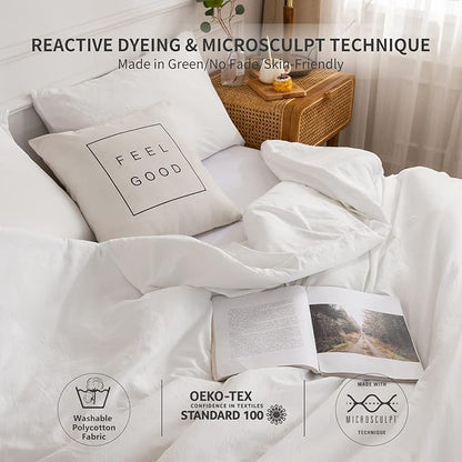 COTTEBED White Down Comforter Queen Size, Luxury Hotel Ultra Soft Washed Cotton, 1 Comforter Sets and 2 Pillowshams, Lightweight Modern Solid Bedding Collection for All Season Use (White,Queen/Full)