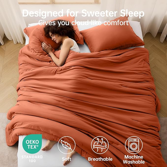MUXHOMO Full Comforter Sets, All Season Ultra Soft Down Alternative Bedding - 3 Piece Lightweight Bed Set Includes 1 Comforter (82"x86") and 2 Pillow Shams (20"x26"), Burnt Orange