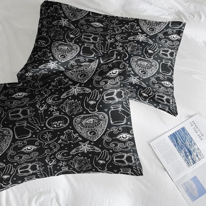 Comforter Set Queen Size, Medieval Retro Halloween 7 Pcs Bedding for Kids and Adults, Gothic Vintage Bed Sheet Sets with Fitted Sheet 2 Pillowcases & 2 Shams for Bedroom Bed Decor