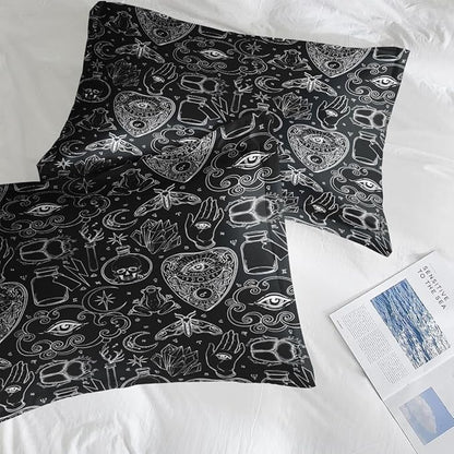 Comforter Set Queen Size, Medieval Retro Halloween 7 Pcs Bedding for Kids and Adults, Gothic Vintage Bed Sheet Sets with Fitted Sheet 2 Pillowcases & 2 Shams for Bedroom Bed Decor