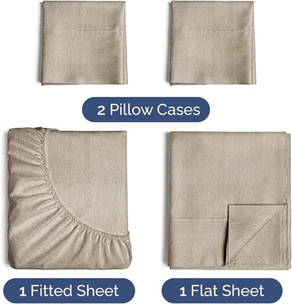 Twin XL 4 Piece Sheet Set - Comfy Breathable & Cooling - Soft Hotel Luxury Bedding Set w/ 8-16 Inch Deep Pockets - 1 Flat & 1 Fitted Sheet & 2 Pillowcases - Wrinkle Free & Easy Care - Heathered Beige