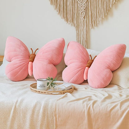 Sratte 2 Pack Butterfly Pillows Pink Throw Pillows Soft Stuffed Seat Cushion Pad Decorative Plush Pillow for Bedroom, Living Room Sofa Couch Bed Girls Nursery Home Decor Gift