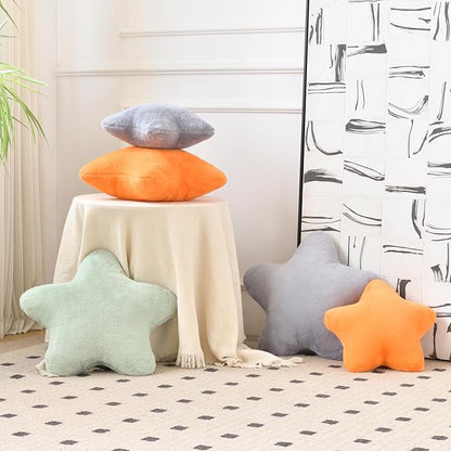 Xiashrk Star Pillow, Decorative Throw Pillows for Bed Couch, 15" Star Shaped Pillow Plush Floor Cushions Room Decor Pillow with Faux Rabbit Fur for Sofa Bedroom Living Room (Sage Green, 19.6" x 19.6")