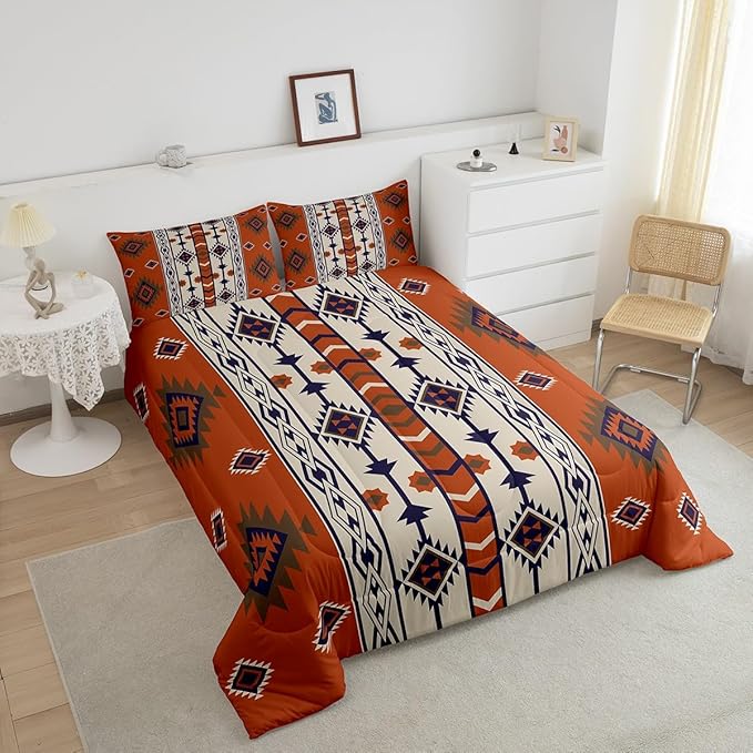 Erosebridal Boho Aztec Bedding Comforter Sets Toddler,Western Bohemian Comforter Set American Native Southwestern Bedding Set for Kids Adults,Southwest Ethnic Tribal Geometric Quilt 1 Pillow Case