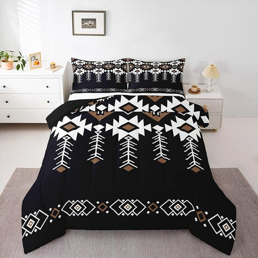 Erosebridal Rustic Western Full Bedding Set, Boho Aztec Comforter Set for Kids Boys Teens Adult, Native Tribal Ethnic Duvet Insert Southwestern Farmhouse Geometric Down Comforter, 2 Pillow Cases