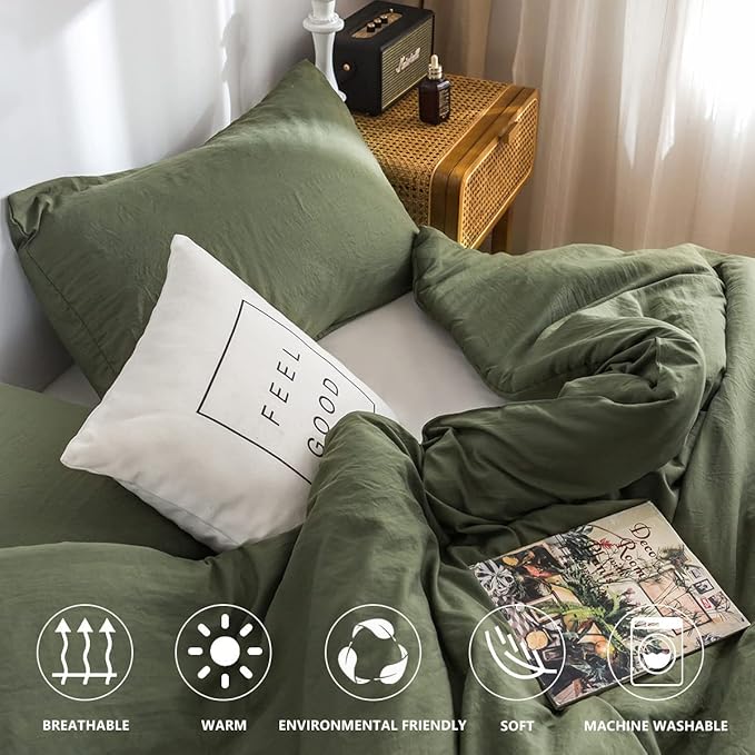 COTTEBED Ultra-Soft Cozy Twin Bedding Comforter Sets Bed, Lightweight All Season Use Warm Fluffy, Made with Washed PolyCotton Microfiber Fabric,1 Comforter 1 Pillow Sham, Twin/Twin XL Dark Olive Green