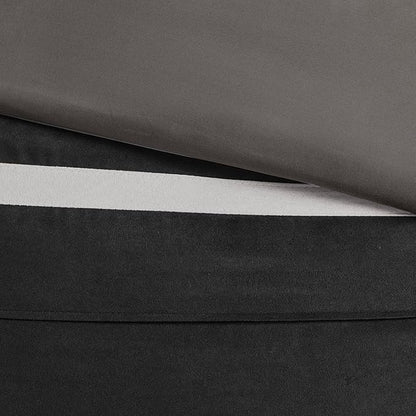 Madison Park - Palmer 7 Piece Comforter Set - Black and Gray - California King - Pieced Microsuede - Includes 1 Comforter, 3 Decorative Pillows, 1 Bed Skirt, 2 Shams