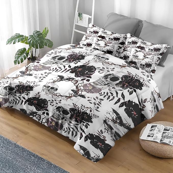 Comforter Set Full Size, Vintage Sugar Soft 3 Pcs Bedding for Kids and Adults, Flower Dead Tree Comforter Set with Pillowcase, for Bedroom Bed Decor
