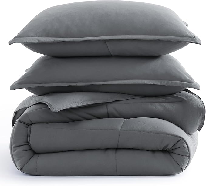 Casa Platino Comforter Queen Bed Set- Cozy Queen Comforter Set - Ultra Soft & Breathable Pre-Washed 100% Hydro-Brushed Queen Bedding Sets - Super Soft & Cozy Bedding Comforter Set Queen Size- Charocal