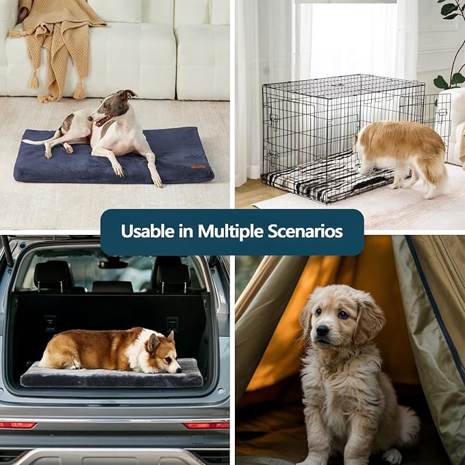 Dog Crate Pad - Dog Bed Large Sized Dogs with Removable Washable Cover and Waterproof Lining - Memory Foam Pet Bed for Crate - Reversible Kennel Mat (Cool & Warm), 36-inch, Dark Grey