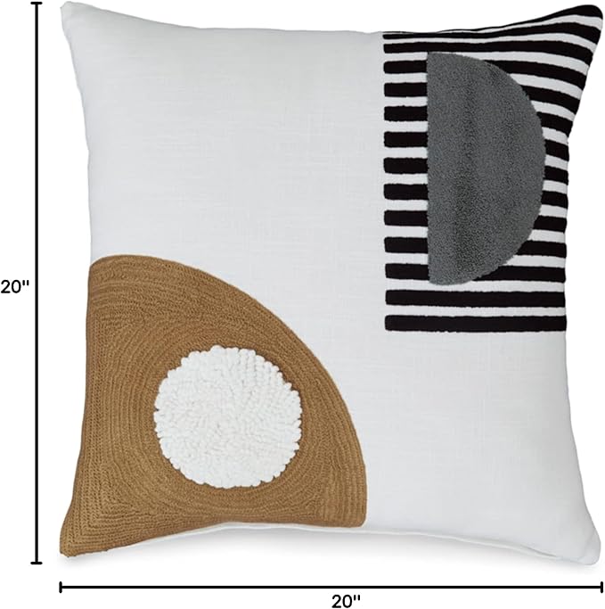 Signature Design by Ashley Longsum Contemporary Square Cotton Pillow with Embroidered Design, 20" x 20", White & Black