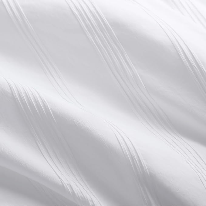 Madison Park Essentials Striped Comforter Set King, 7 Pieces Modern Minimalist Jacquard Bedding Set for All Season, Bed in A Bag with Sheet Set and Soft Brushed Reverse, Lightweight White