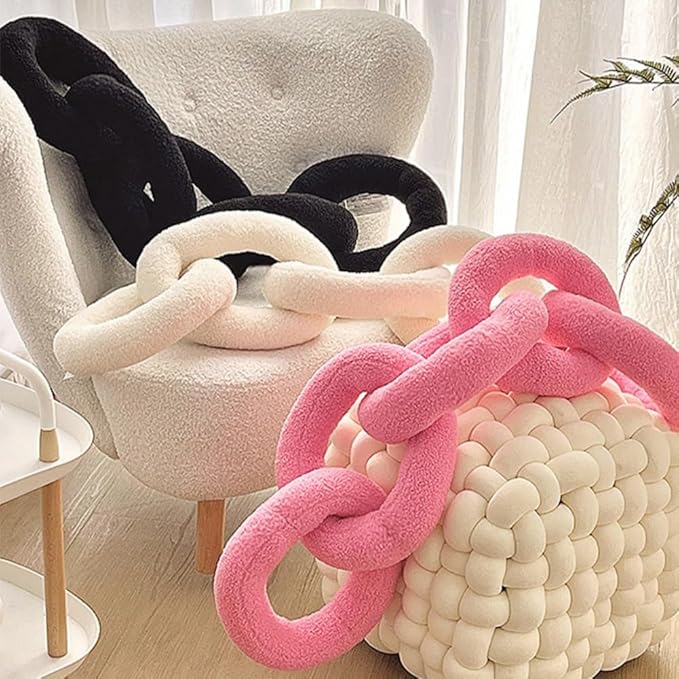 Long Chain Throw Pillow Knot Pillow，Knotted Chain Shape Cushion Dorm Room Decor Household Throw Knot Decorative Cushion for Bed Living Room (White)