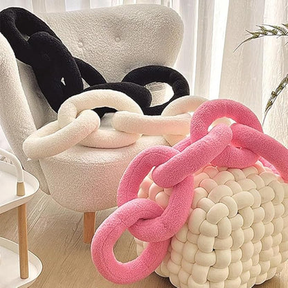Long Chain Throw Pillow Knot Pillow，Knotted Chain Shape Cushion Dorm Room Decor Household Throw Knot Decorative Cushion for Bed Living Room (White)