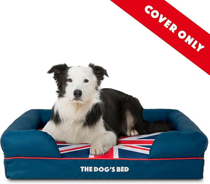 The Dog’s Bed Replacement Outer Cover, Oxford Fabric, Blue with Red Trim & UK Center Flag, Large