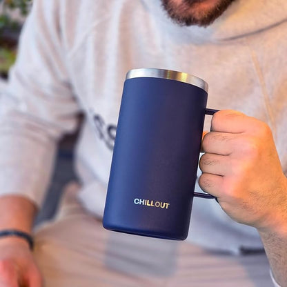 CHILLOUT LIFE Stainless Steel Vacuum Insulated Coffee Mug 20 oz (Set of 2) with Handle and Lid, Large Thermal Camping Coffee Mugs with Sliding Lid for Men & Women, Keeps Your Beverages Hot & Cold