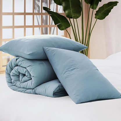 WRENSONGE Queen Comforter Set - 3 Pieces Prewashed Dusty Blue Comforter Soft Lightweight for All Seasons,Down Alternative Comforters Queen Size with 2 Pillow Shams