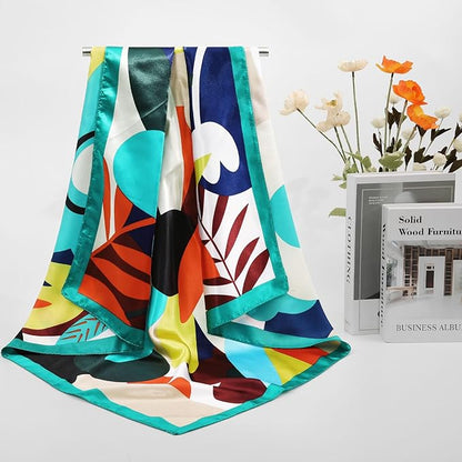 AWAYTR 35” Satin Large Square Head Scarves - 4PCS Silk Like Neck Scarf Hair Sleeping Wraps Satin Silk Scarfs for Women