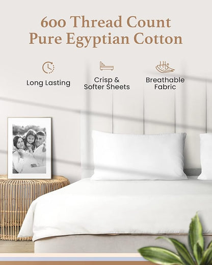 Good Sleep Bedding Olympic Queen Sheets Set, 100% Egyptian Cotton, Luxury 4 Pc Super Queen Sheets Sets, Breathable, Snug Fit, 16" Deep Pocket Fitted Sheet, 2 Pillowcases & 1 Flat Sheet, White
