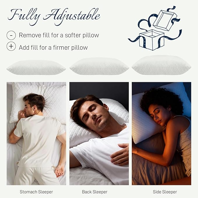 Bed Pillows Cross Cut Memory Foam for Sleeping,Queen Size Bedding Pillow(White), Washable Supportive Pillow for Sleeping, Adjustable Density for Back, Stomach and Side Sleeper
