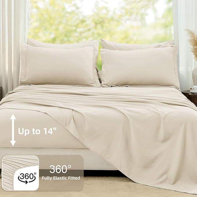FUANNA King Size Comforter Sets Cream White, 7 Pieces Soft Bedding Set, All Season Lightweight Bed in a Bag with Comforter, Flat Sheet, Fitted Sheet, Pillowcases & Shams