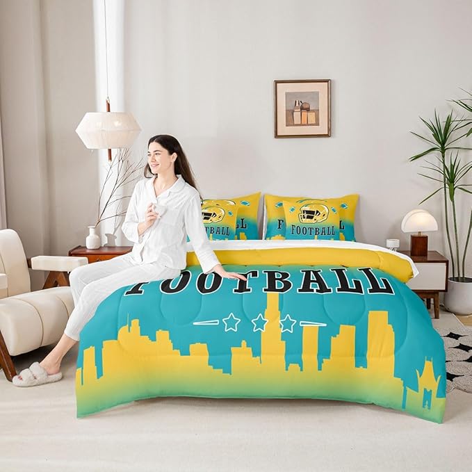 Erosebridal Football Bed in A Bag Football Fans Comforter Set with Sheets American Rugby Sports 7 Piece Bedding Set Full Size for Kids Boys Girls Teen,Ball Competitive Games Bed Set