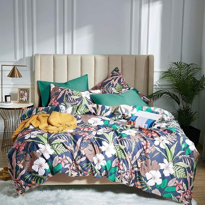 mixinni Floral Comforter Set Full Size Bed Garden Style Vibrant Colored Botanical Flower 3-Piece Bedding Set for Teens Kids