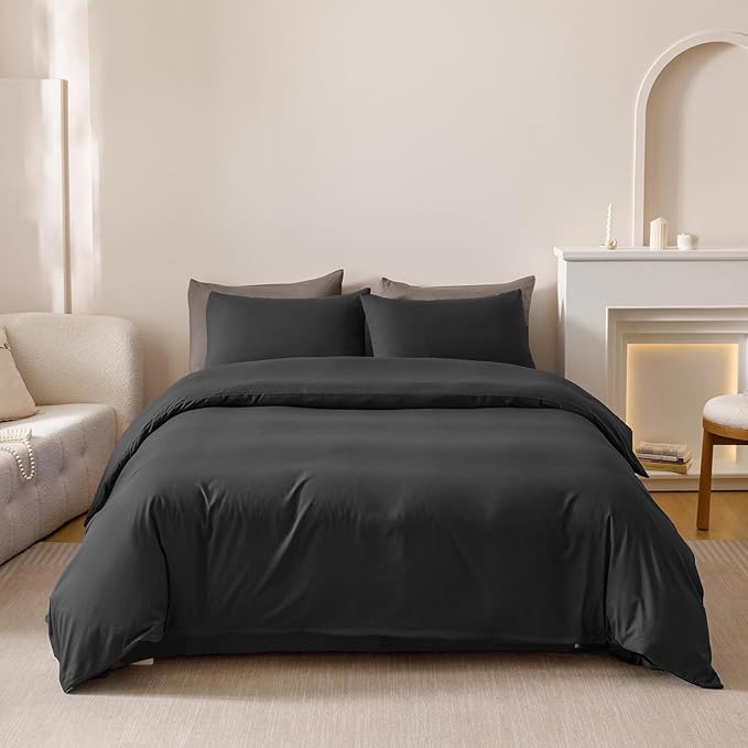 Luxlovery Black Comforter King Men Pure Black Bedding Set Durable Quilts Blanket Soft Breathable Lightweight Fluffy King Size Comforter Set Women Men