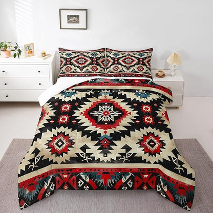 Feelyou Boho Comforter Set Toddler Size Southwest Native American Design Comforter Southwestern Geometric Bedding Set Western Decor Duvet Set Black Beige Quilt Set