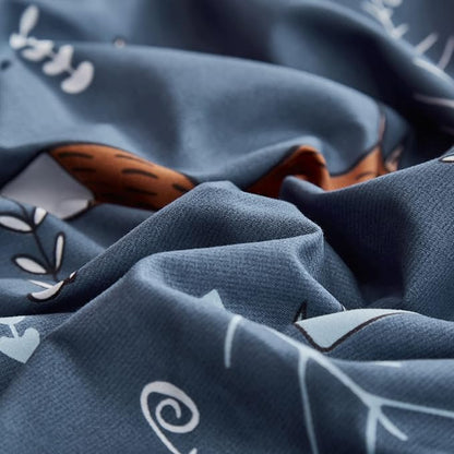 CLOTHKNOW Kids Comforter Sets Twin Navy Blue Animal Woodland Bedding Comforter Sets Cartoon Forest Fox Rabbit Comforter with 2 x Pillow Cases