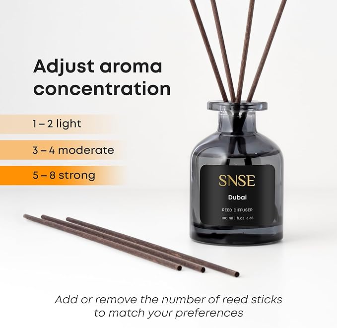 SNSE Dubai Perfumed Reed Diffuser Set - Premium Reed Diffusers for Home with Diffuser Reeds, Luxurious Gift Aroma, Sophisticated Scent, Ideal for Relaxation, Elegant Home Fragrance