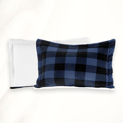 Elegant Comfort 3-Piece Buffalo Lodge-Plaid Comforter Set, Luxurious, Heavyweight, All Season, Down Alternative-Micromink Sherpa-Backing Reversible Micro-Suede, Soft and Plush, King, Blue