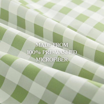 Andency Sage Gingham Ruffle Comforter Cal King(104x96Inch), 3 Pieces(1 Ruffled Comforter and 2 Pillowcases) Solid Farmhouse Shabby Chic Bed, Vintage Rustic Soft Microfiber Bedding Set