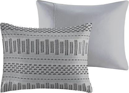 INK+IVY Luxurious Cotton-Bedding Set - Mid Century Trendy Geometric Design, All Season Cozy-Cover With Matching-Shams, King/Cal King, Rhea Jacquard Grey/Black