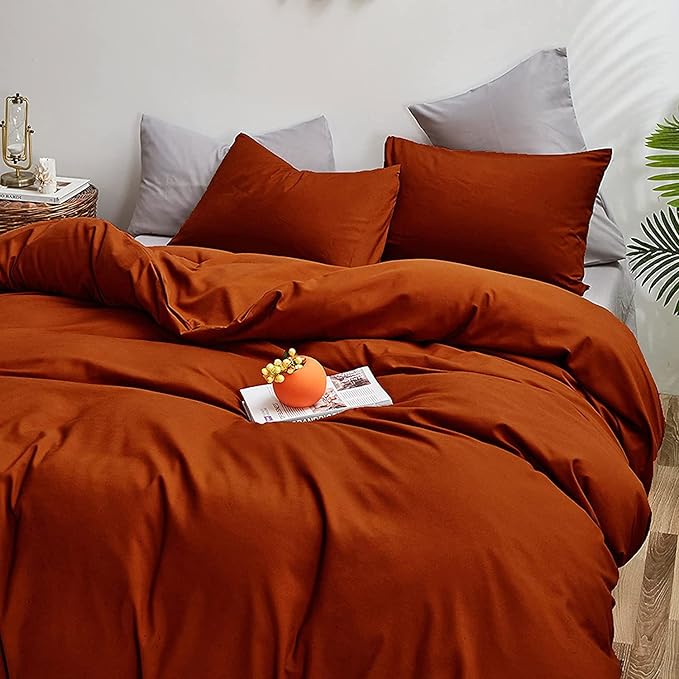 KAREVER Rust Comforter Sets Burnt Orange Bedding Set Cal King Reddish Caramel Color Terracotta Bed Set 3 Pieces Women Lightweight Solid Burnt Orange Color Blanket Rust Quilts Breathable Bed Comforter