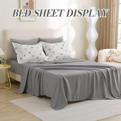 7 Pieces Black Bow Comforter Set for Girls Kids Soft Fluffy Bedding Set Twin Size Bed in A Bag as Gifts (1 Comforter, 1 Flat Sheet, 1 Fitted Sheet, 2 Pillowcase and 2 Pillow Sham)