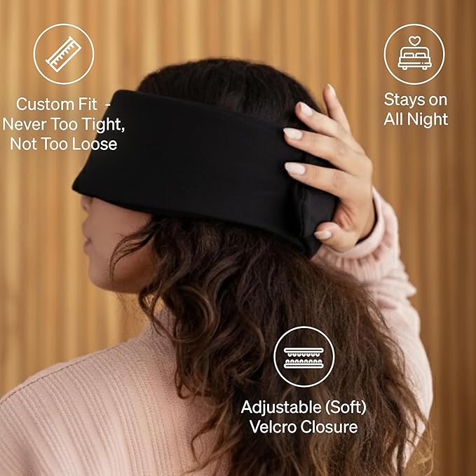 Baloo Silk Weighted Sleep Mask (Black) | Sound-Muffling Blindfold for Deep Sleep | Eye Mask with Amethyst Crystal | Relaxation & Tranquillity Mask