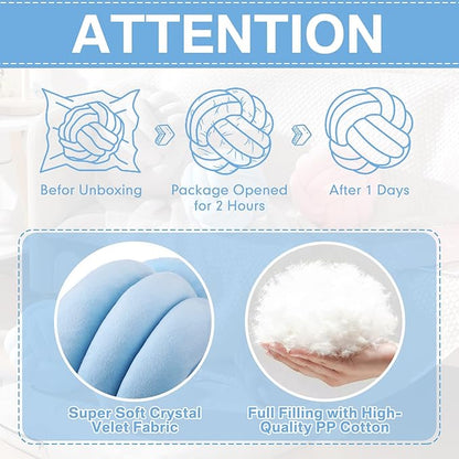 Namalu 2 Pieces Knot Ball Pillows Round Plush Aesthetic Cushion Pillows Soft Stress Relieving Cute Decorative Knotted Pillows for Kids Bed Sofa Bedroom Decor (Sky Blue, 7.87 Inches)