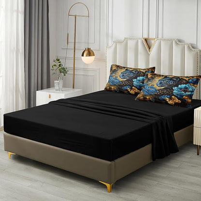 Black Gold Comforter Set Leopard Animal Bedding Set Blue Floral Brown Leopard Print Black and Blue Comforter Forest Theme Vintage Retro Black Bed in A Bag Queen
