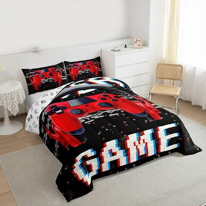 Erosebridal Boys Comforter Sets - Full, Red Gaming Bedding Sets for Kids, Toddler Gamer Room Decor