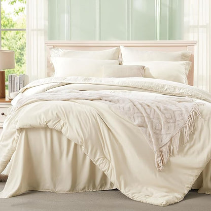 Anluoer Cream Full Comforter Set 7 Pieces, Bed in a Bag with Sheets, All Season Bedding Sets with 1 Comforter, 2 Pillow Shams, 2 Pillowcases, 1 Flat Sheet, 1 Fitted Sheet