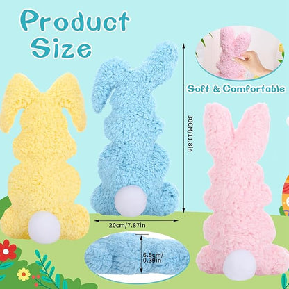 3 Pcs Easter Buuny Throw Pillows, 11.8 Inch Soft Rabbit Shaped Pillow Cushion Plush Happy Easter Decorative Pillow for Couch Bed (Pink, Yellow, Blue)