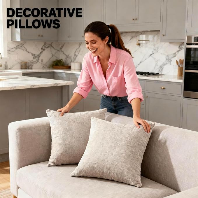 Decorative Couch Pillow Covers SofaThrow pillows with inserts included Bohemian-Style Country Cushion Cover Suitable for Beds, Sofas, Living Rooms, and Home Decor 2pack 18X18 inch.(Oat Yellow #P3-06)