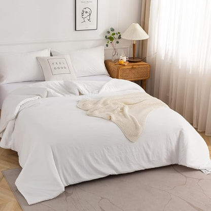 COTTEBED White Comforter King Size Set Bed, Luxury Hotel Super Soft Fluffy Washed Cotton, 1 Down Comforter 2 Pillowsham, Lightweight Modern Solid Bedding Collection All Season (White,King/Cal King)