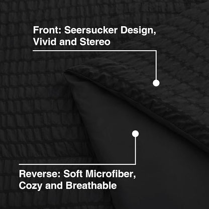 Love's cabin Seersucker Black Full Comforter Set, 7-Piece All Season Lightweight Bed in a Bag Bedding Set with Comforter, Flat Sheet, Fitted Sheet, Pillowcases and Shams | Soft, Breathable, Lightweight