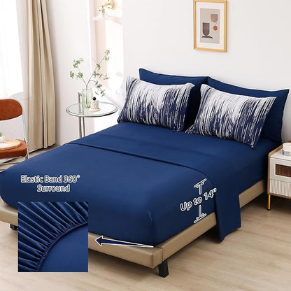 Dinjoy Ombre Blue Comforter Set Cal King Size Gradient Navy Blue White Boho Bedding Set