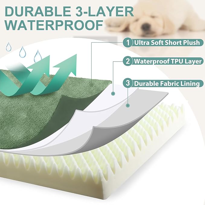 Outdoor Dog Beds Waterproof Washable, XXL Crate Pad 48 inch Extra Large Sized Leather Foam Pet Bed with Removable Cover Reversible, Jumbo Anti-Slip Kennel Pad, 47"x29", Green