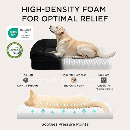 Bedsure Orthopedic Dog Bed for Large Dogs - Big Washable Dog Sofa Beds Large, Supportive Foam Pet Couch Bed with Removable Washable Cover, Waterproof Lining and Nonskid Bottom, Black